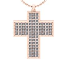 4.44 Ctw SI2/I1 Diamond 14K Rose Gold Cross Pendant Necklace