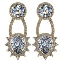 Certified 3.00 CTW Round And Pear Diamond 14K Yellow Gold Earring