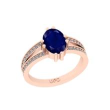 2.24 Ctw I2/I3 Blue Sapphire And Diamond 14K Rose Gold Engagement Ring