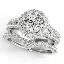 Certified 1.60 Ctw SI2/I1 Diamond 14K White Gold Vintage Style Engagement Set Ring