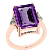 Certified 6.88 Ctw Amethyst And Diamond I1/I2 14K Rose Gold Vintage Wedding Ring
