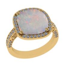 4.39 Ctw SI2/I1 Opal and Diamond 14K Yellow Gold Engagement Ring