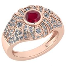 Certified 1.04 Ctw Ruby And Diamond Ladies Fashion Halo Ring 14K Rose Gold (VS/SI1) MADE IN USA