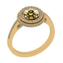 Certified 1.45 Ctw SI1/SI2 Natural Fancy Yellow And White Diamond 14K Yellow Gold Engagement Halo Ri
