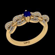 0.77 Ctw VS/SI1 Blue Sapphire And Diamond Prong Set 14K Yellow Gold Vintage Style Ring