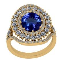 4.08 Ctw VS/SI1 Tanzanite And Diamond 18K Yellow Gold Victorian Style Bridal Halo Ring