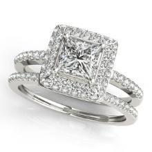 Certified 1.30 Ctw SI2/I1 Diamond 14K White Gold Vingate Style Bridal Set Ring