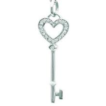 Diamond Heart Key Pendant Necklace in 14k White Gold 0.10ctw
