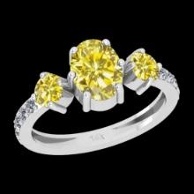 1.31 Ctw Gia certified Natural Fancy Yellow And White Diamond 14K White Gold Wedding Ring