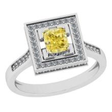 Certified 1.07 Ct Natural Fancy Yellow And White Diamond Platinum Vintage Style Engagement Ring
