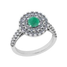 1.30 Ctw SI2/I1 Emerald And Diamond 14K White Gold two Row Engagement Halo Ring
