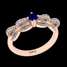 0.77 Ctw VS/SI1 Blue Sapphire And Diamond Prong Set 14K Rose Gold Vintage Style Ring