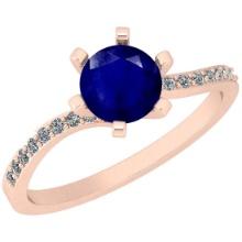 1.20 Ctw SI2/I1 Blue Sapphire And Diamond 14K Rose Gold Ring