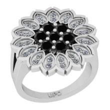 0.94 Ctw i2/i3 Treated Fancy Black and White Diamond 14K White Gold Flower Engagement Ring