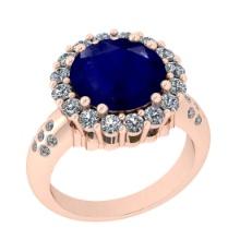 4.30 Ctw VS/SI1 Blue Sapphire And Diamond 14K Rose Gold Engagement Halo Ring
