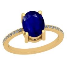 2.10 Ctw I2/I3 Blue Sapphire And Diamond 14K Yellow Gold Ring