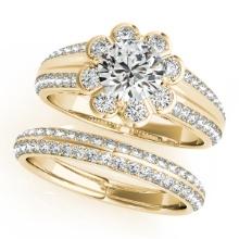 Certified 1.80 Ctw SI2/I1 Diamond 14K Yellow Gold Vintage Style Bridal Set Ring