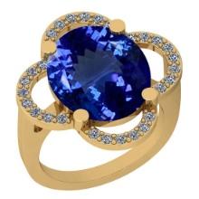 Certified 7.41 Ctw VS/SI1 Tanzanite And Diamond 14K Yellow Gold Vintage Style Ring