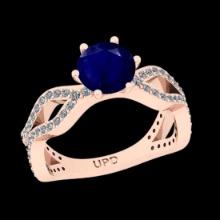 1.74 Ctw VS/SI1 Blue Sapphire And Diamond Prong Set 14K Rose Gold Vintage Style Ring