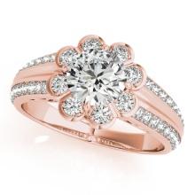 Certified 1.75 Ctw SI2/I1 Diamond 14K Rose Gold Victorian Style Engagement Halo Ring