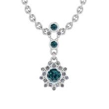 0.94 Ctw i2/i3 Treated fancy blue Diamond 14K White Gold Pendant Necklace