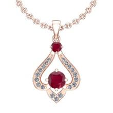 0.77 Ctw VS/SI1 Ruby And Diamond 14K Rose Gold Vintage Style Necklace