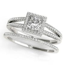 Certified 0.85 Ctw SI2/I1 Diamond 14K White Gold Bridal Wedding Halo Ring