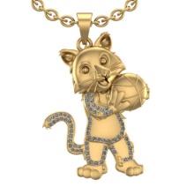 0.50 Ctw SI2/I1 Diamond 14K Yellow Gold Baby Lion Pendant Necklace