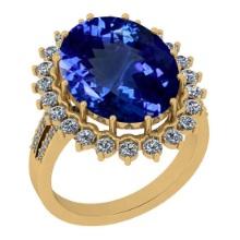Certified 9.27 Ctw VS/SI1 Tanzanite And Diamond 14K Yellow Gold Victorian Style Engagement Halo Ring