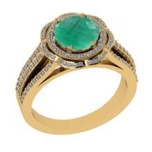 2.65 Ctw SI2/I1 Emerald and Diamond 14K Yellow Gold Engagement Halo Ring