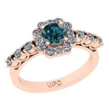 1.38 Ctw I2/I3 Treated Fancy Blue And White Diamond 10K Rose Gold Engagement Halo Ring