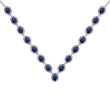 37.75 Ctw SI2/I1 Blue Sapphire And Diamond 14K White Gold Victorian Style Necklace