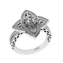 1.37 Ctw SI2/I1 Diamond 14K White Gold Vintage style Wedding Ring