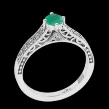 0.76 Ctw VS/SI1 Emerald And Diamond Prong Set 14K White Gold Engagement Filigree Ring