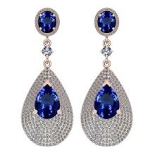 Certified 16.50 Ctw VS/SI1 Tanzanite And Diamond 14k Rose Gold Vingate Style Dangling Earrings