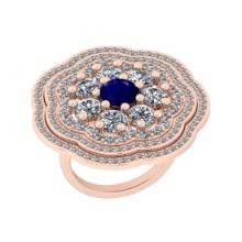 4.11 Ctw SI2/I1 Blue Sapphire And Diamond 14K Rose Gold Cocktail Ring