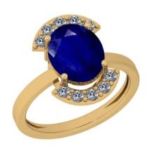 1.39 Ctw I2/I3 Blue Sapphire And Diamond 14K Yellow Gold Ring