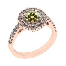 Certified 1.19 Ctw SI1/SI2 Natural Fancy Yellow And White Diamond 14K Rose Gold Halo Ring