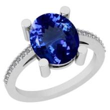 Certified 4.85 Ctw VS/SI1 Tanzanite and Diamond 14K White Gold Vintage Style Ring