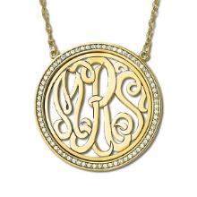 Monogram Initial Necklace with Diamond Accents 14k Yellow Gold 0.34ctw