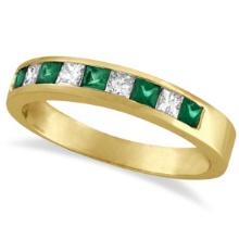 Princess-Cut Diamond and Emerald Ring Band 14k Yellow Gold 0.73ctw