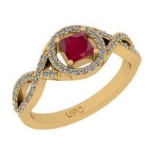 0.70 Ctw SI2/I1Ruby And Diamond 14K Yellow Gold Ring