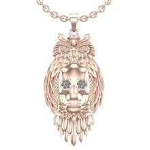0.16 Ctw SI2/I1 Diamond 14K Rose Gold skull owl pendant Necklace