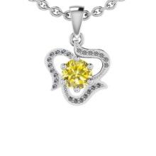 0.92 Ctw i2/i3 Treated Fancy Yellow And White Dimaond 14K White Gold Pendant