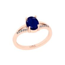 1.06 Ctw I2/I3 Blue Sapphire And Diamond 14K Rose Gold Ring