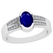 0.62 Ctw I2/I3 Blue Sapphire And Diamond 14K White Gold Ring