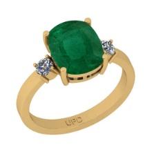 3.10 Ctw SI2/I1 Emerald And Diamond 14K Yellow Gold Ring