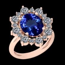 5.79 Ctw VS/SI1 Tanzanite And Diamond 10K Rose Gold Vintage Style Ring