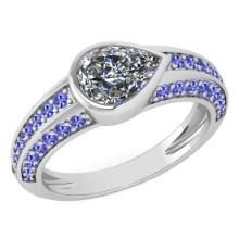 Certified 1.72 Ctw I2/I3 Tanzanite And Diamond 14K White Gold Vintage Style Anniversary Ring