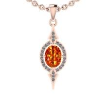 Certified 1.60 Ctw SI2/I1 Orange Sapphire And Diamond 14K Rose Gold Vintage Style Necklace